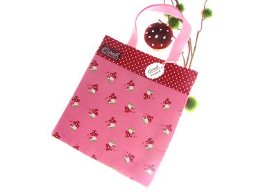 kleine Einkaufstasche für Kinder, Einkaufsbeutel, rosa / rot, Fliegenpilze