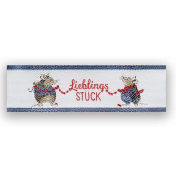 acufactum Webetikett blaue Mäuse Lieblingsstück